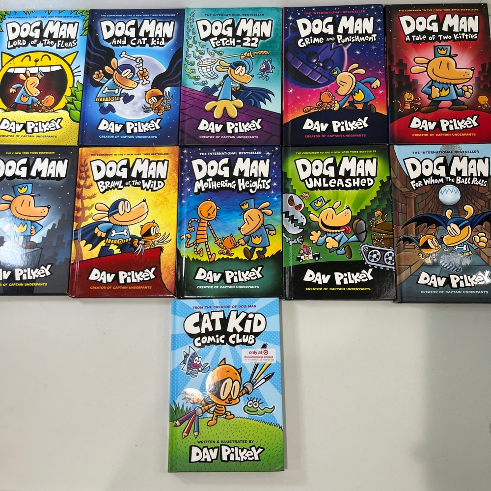 Dav Pilkey Dog Man Cat Kid Comic Club Book Lot Kids 11 Books Hardcover Graphic